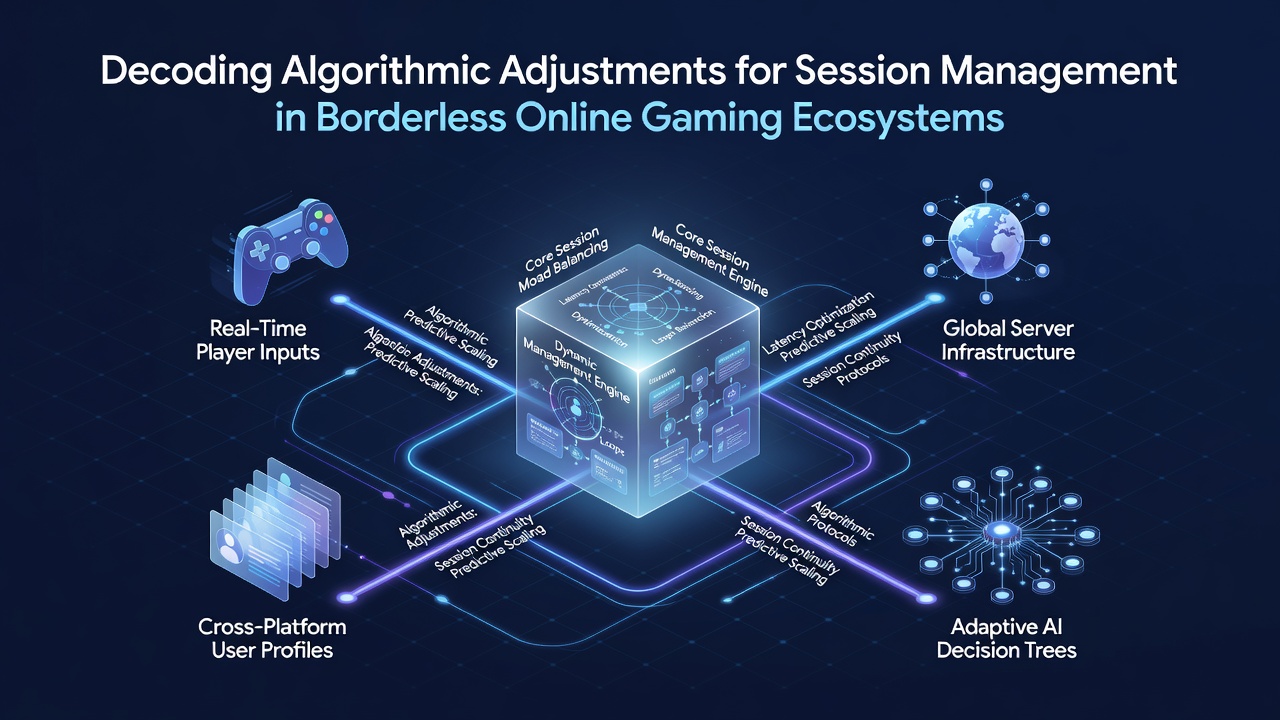 Diagram illustrating cross-border data packets and algorithmic decision points in online gaming sessions
