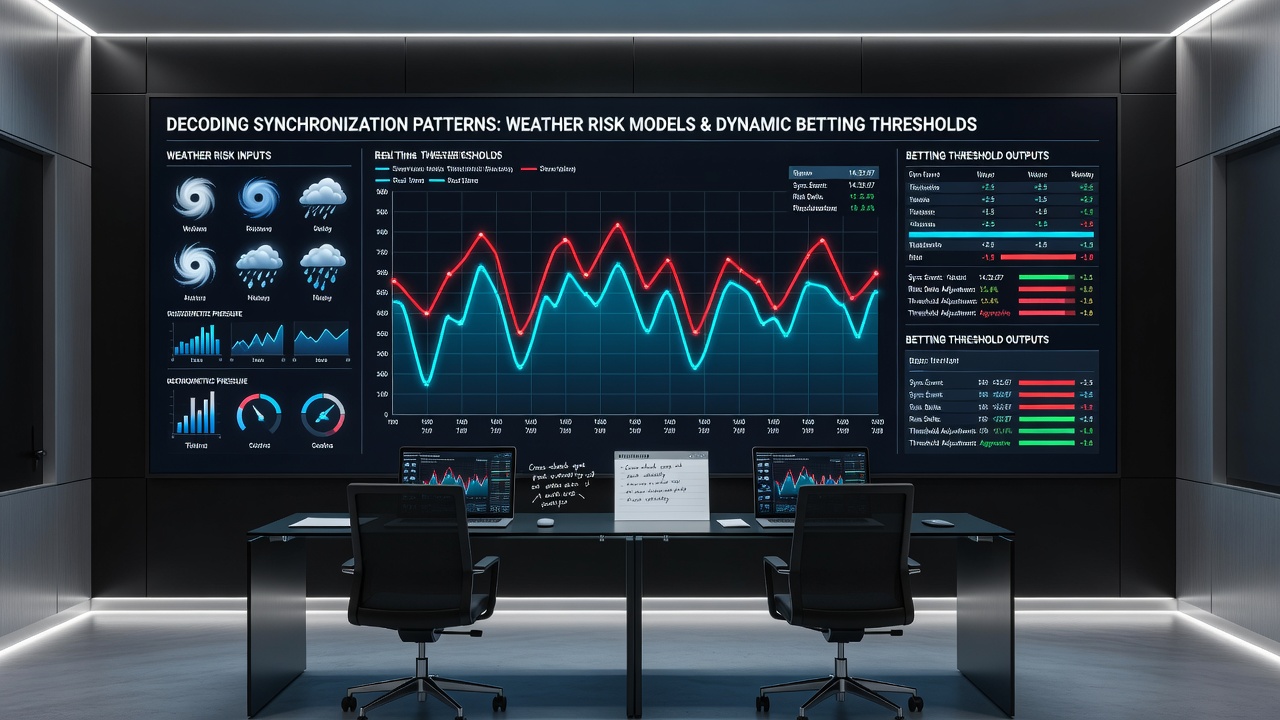 Dashboard visualization showing weather risk model outputs aligned with dynamic betting threshold adjustments across multiple regions