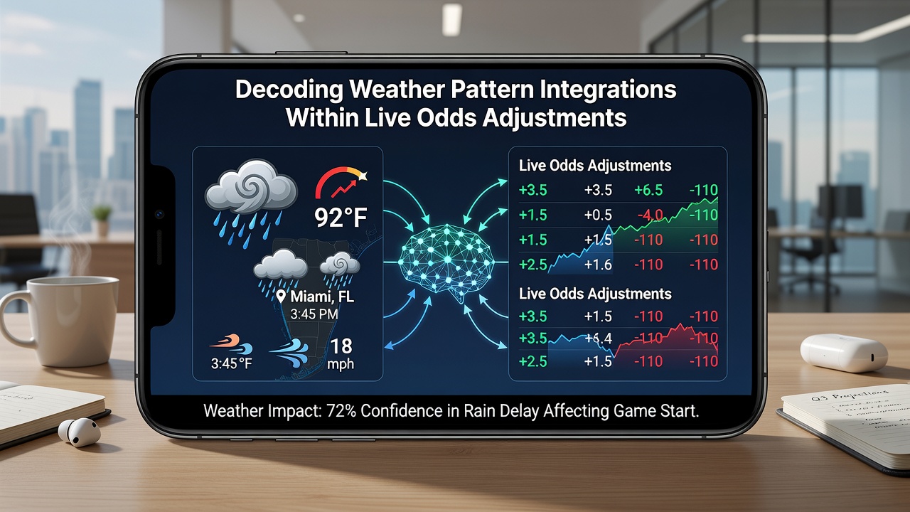 Developer dashboard showing weather API inputs feeding into live odds adjustment algorithms on a wagering platform