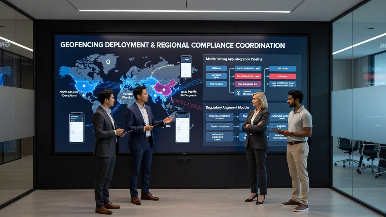 Regulatory dashboard displaying geofence compliance metrics and location boundary maps