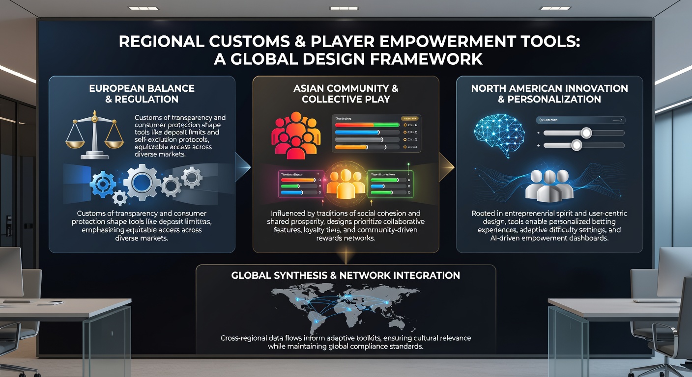 Illustration showing interface elements of player empowerment tools tailored to different cultural contexts