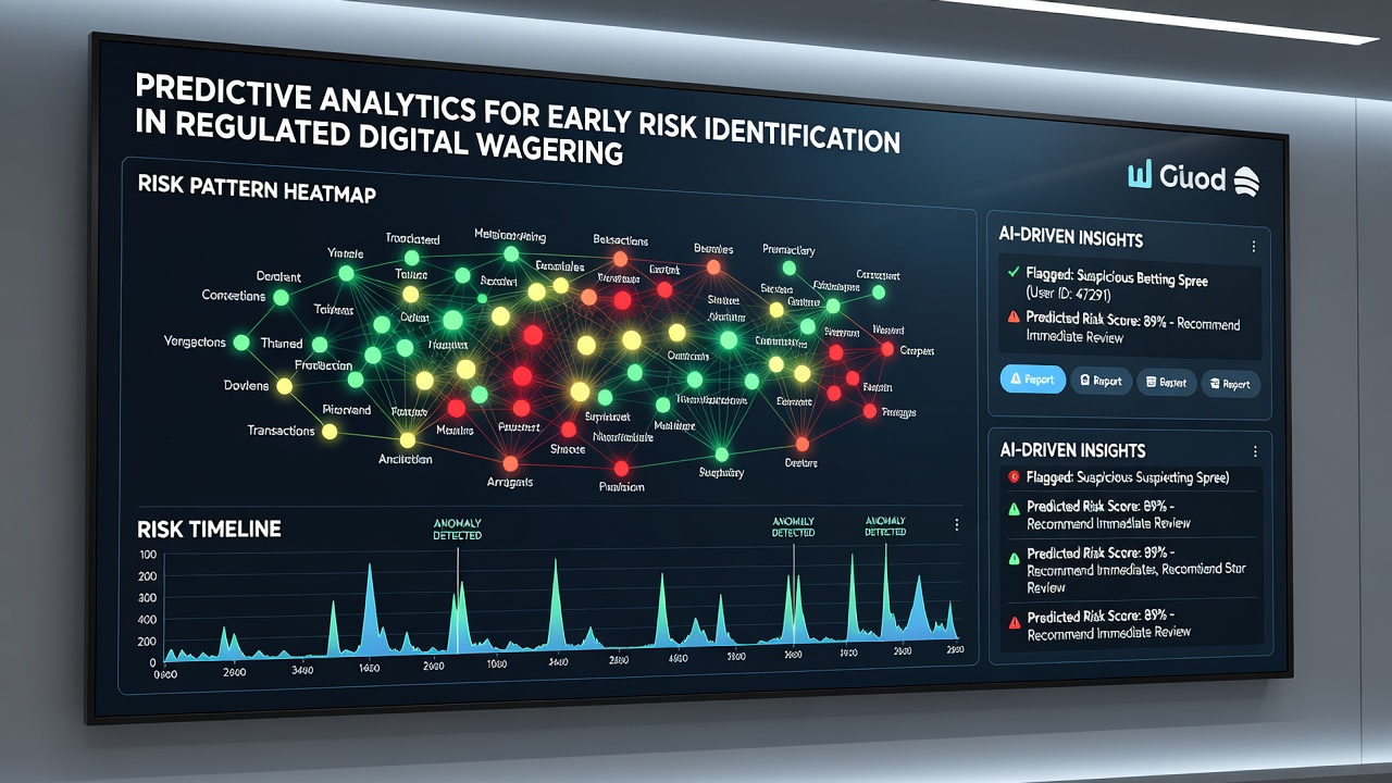 Analytics team reviewing risk pattern alerts generated by predictive models on regulated wagering platforms